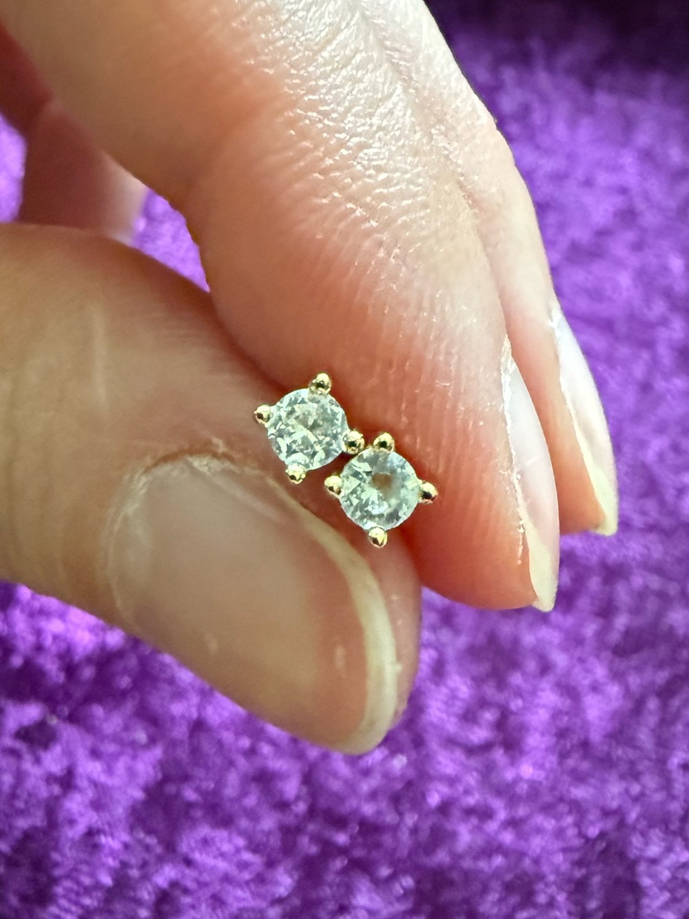 Gold Cubic Zirconia Round Stud Earrings - Clear